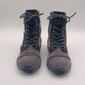 Bebe Dayani Rhinestone Combat Style Boots